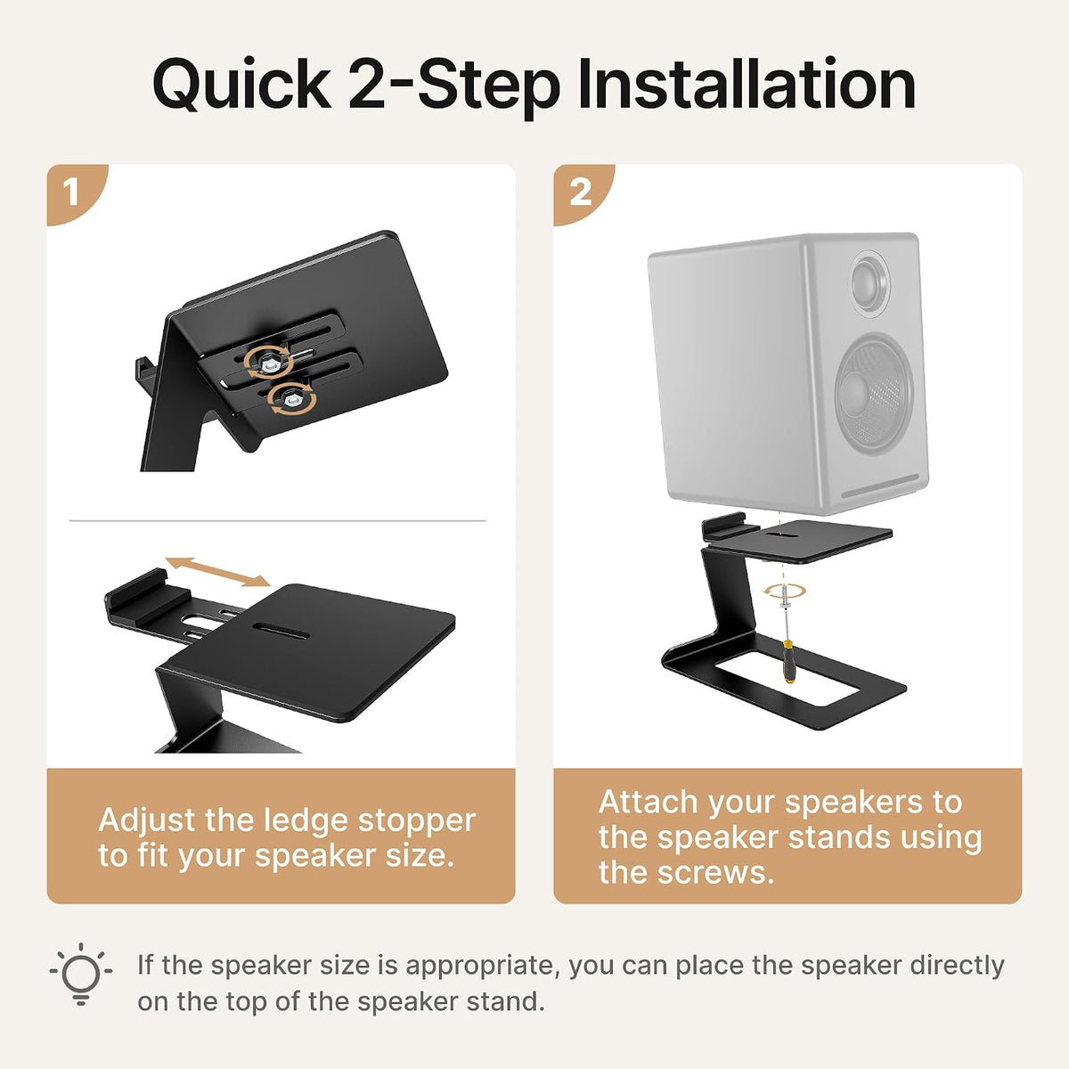 PEGZONE Desktop Speaker Stands, Adjustable Depth 5.5″–7.5″, 1 Pair
