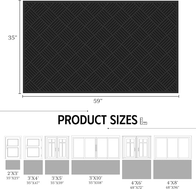 Dirt Trapper Door Mat 3' x 5', Rubber Backing Non Slip Heavy Duty Welcome Mat