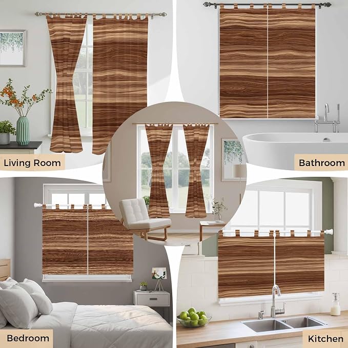 Brown Western Bedroom Curtains 72 Inch Length, Window Curtains Tab Top