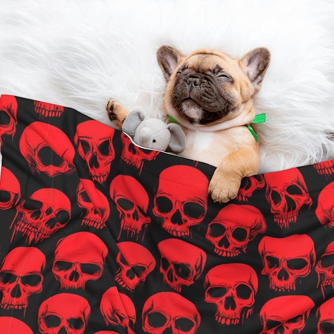 Reversible Plush Dot Pet Blanket for Dogs and Cats, Red Blood Vintage Skull, Ultra Soft Two Sided Design with Warm Fuzzy Side and Smooth Side for Comfort