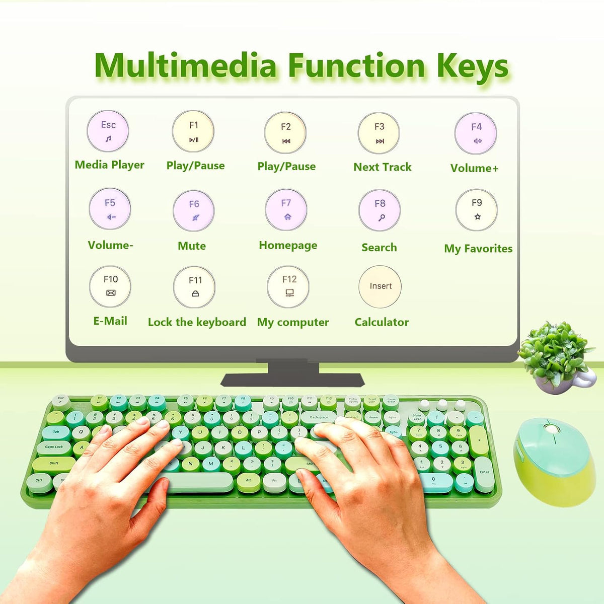 Green Retro Typewriter Wireless Keyboard and Mouse Combo for Home Office