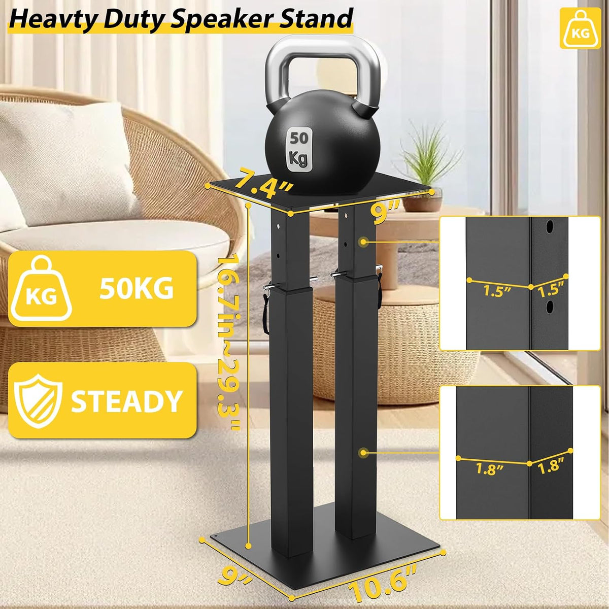Universal Speaker Stand Pair, Height Adjustable Speaker Stand 16.7"-29.3"