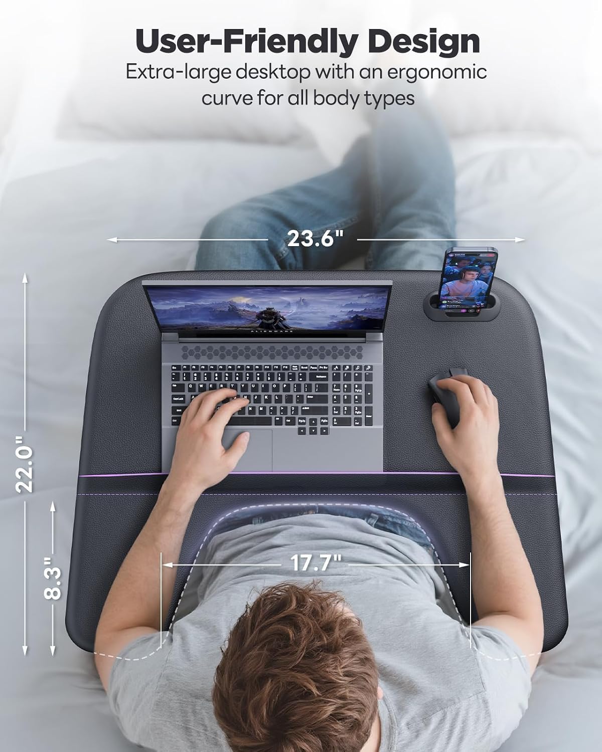 SAIJI Laptop Lap Desk for Bed & Couch with Soft Armrest, Bed Desk Table
