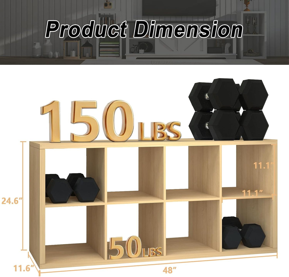CTESNE【2026 Wooden Thick Frame 8 Cube Storage Organizer Shelf with Anti-Tipping Kits + Reversible Open Back Bookcase, Horizontal and Vertical Dual-use（Oak Color,11inch）