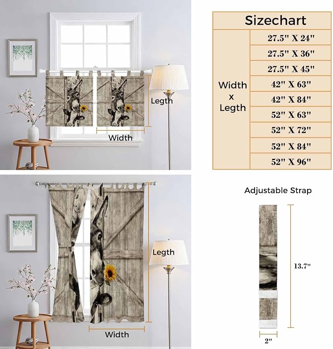Funny Farm Animals Bathroom Curtains 63 Inch Length, Window Curtains Tab Top