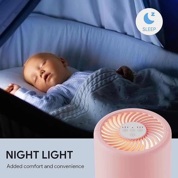 FULMINARE Air Purifiers for Home H13 True HEPA Air Filter Quiet Air Cleaner With Night Light Portable Small Air Purifier for Bedroom Office Living Room (Pink 2 Pack)
