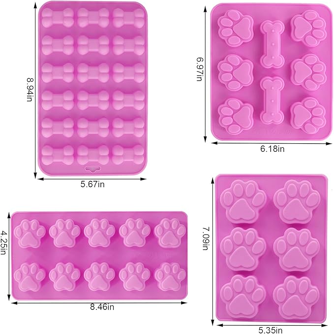 Dog Baking Supplies - Silicone Molds, Stainless Steel Puppy Paw Bone House Cookie Cutters, with 100 Pieces Dog Treat Bags for Homemade Chocolate, Candy, Jelly, Ice Cube, Doggie Treats