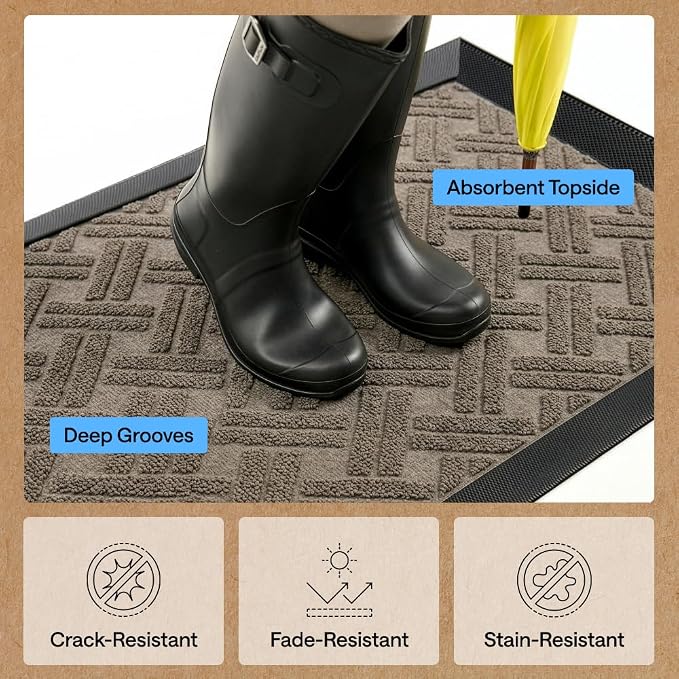 GORILLA GRIP 100% Waterproof All-Season WeatherMAX Doormat 35x23, US Designed