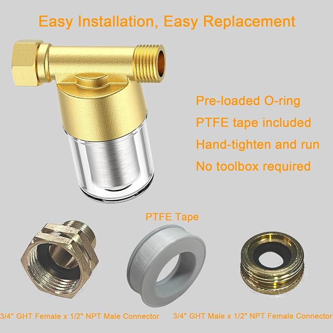 40 Micron Brass Sediment Filter, Inline Spin Down Sediment Water Filter