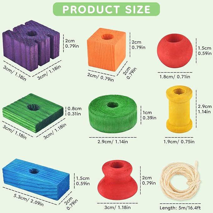 Bird Toys for Parrots, 200 Pcs Colorful Multi-Shaped DIY Wooden Blocks Craft, Natural Parrot Chew Training Foot Toy for Amazon African Grey Cockatiels Conure Monk Parakeet