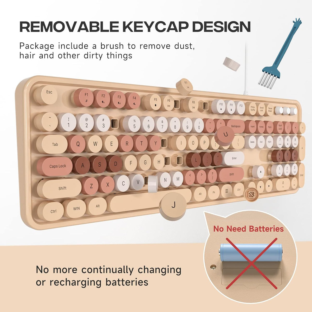 Dilter Wired Keyboard, 104 Keys Full-Sized Typewriter Keyboards, USB Plug and Play Office Keyboard with Number Pad, Caps Indicators, Foldable Stands for Windows, PC, Laptop, Desktop (Milk-Tea)