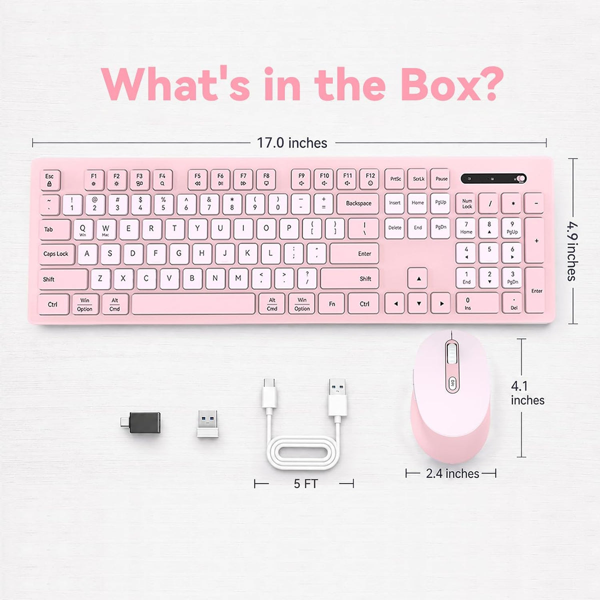 Rechargeable 2.4Ghz Wireless Keyboard and Mouse Combo - Pink