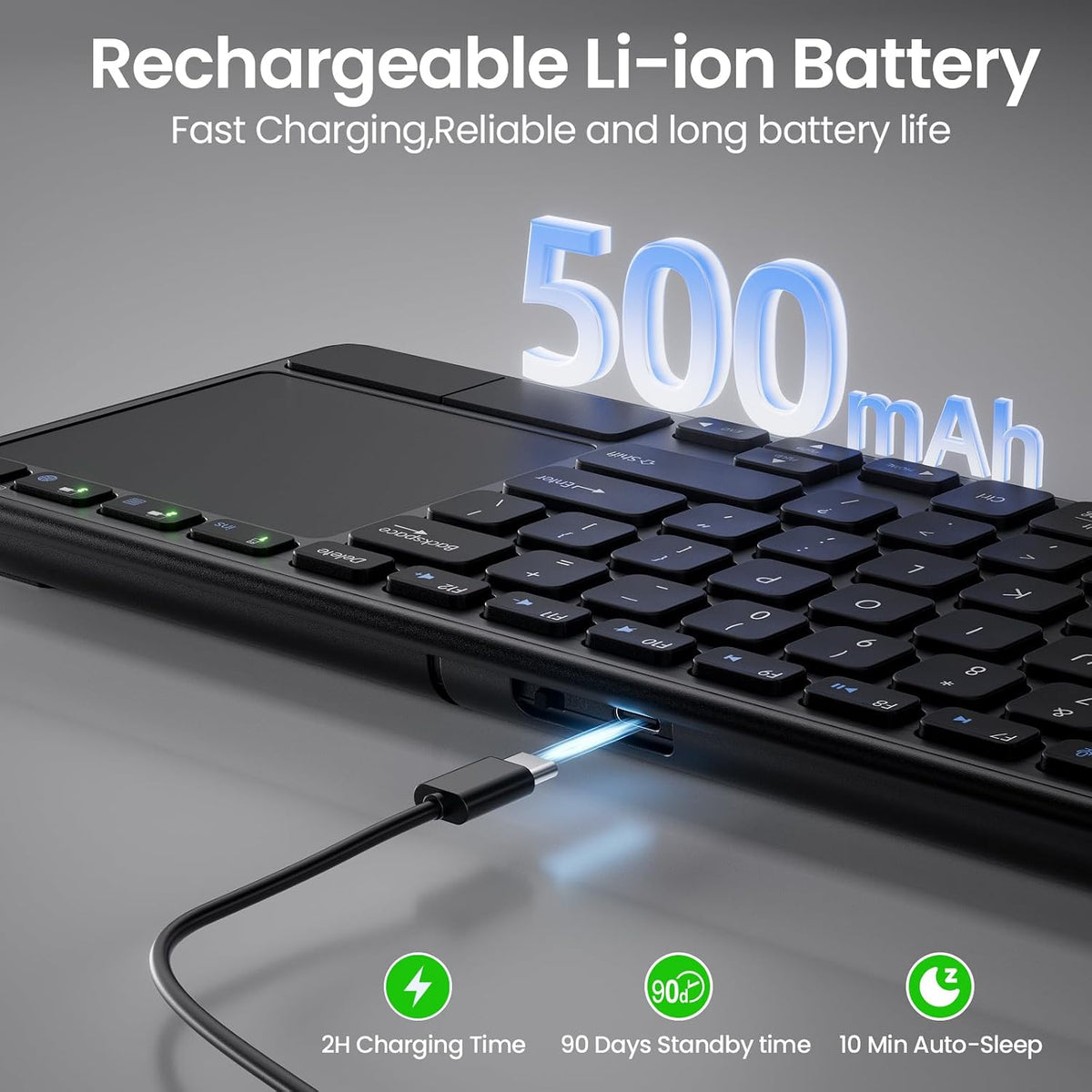 Rechargeable Wireless Keyboard with Touchpad-QWERTY