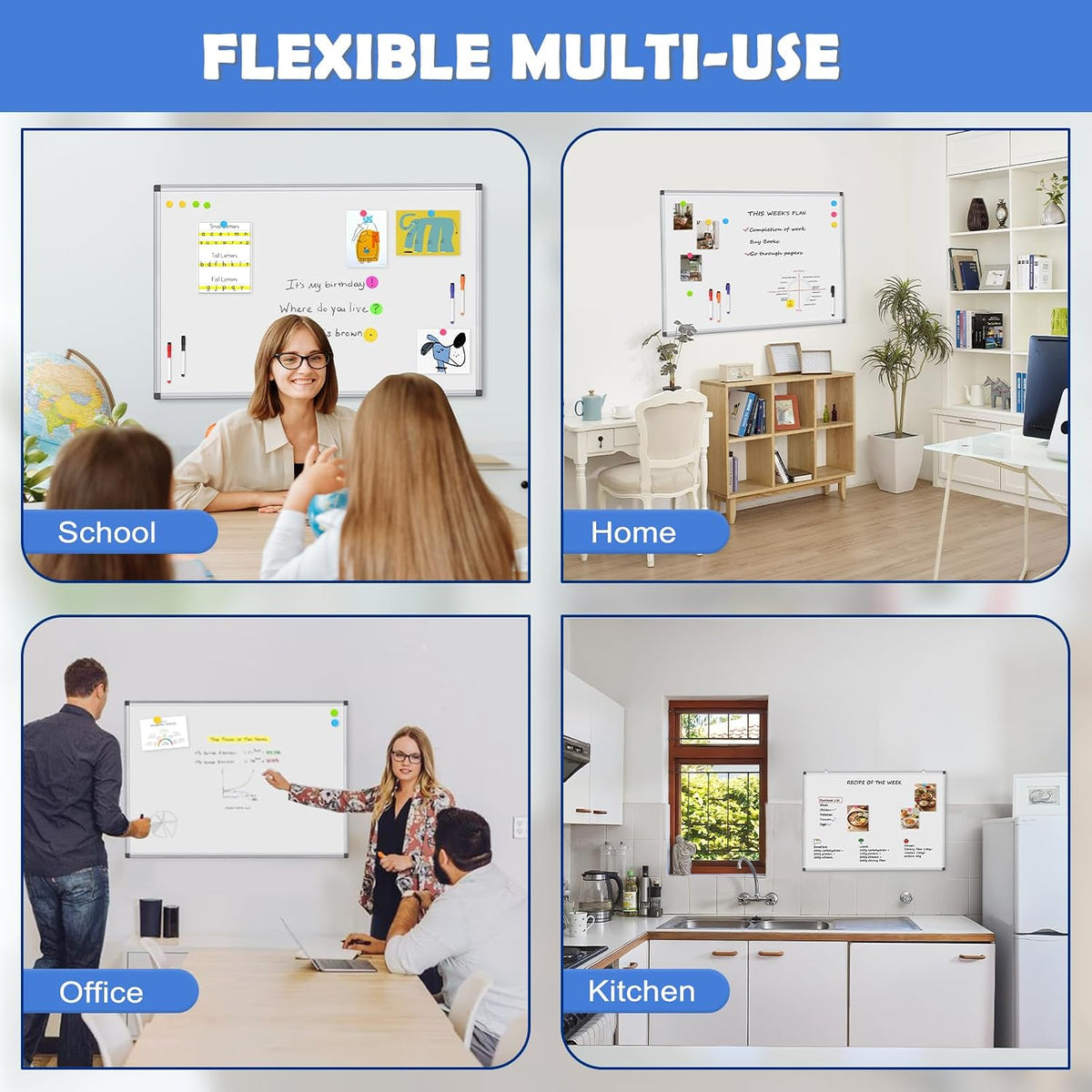 WALGLASS Double-Sided White Board 30x20 Dry Erase Magnetic for Wall