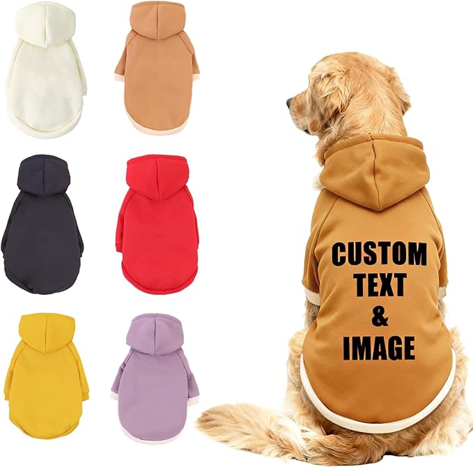 Custom Dog Hoodie, Personalized Sweatshirt with Photo Text Name Logo, Customized Hooded Sweater for Small Medium Large Dogs & Cats (Brown, XXXX-Large)