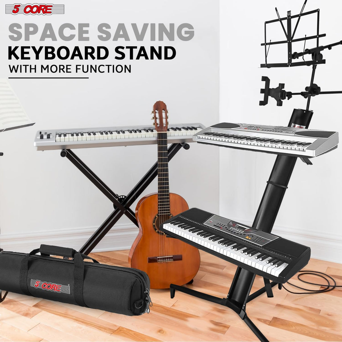 5 CORE Keyboard Stand 2 Tier Column for 61/76/88 Key Board DJ Controller Stands for Electric Digital Midi Pianos Black - KS C 2TD BLK AL