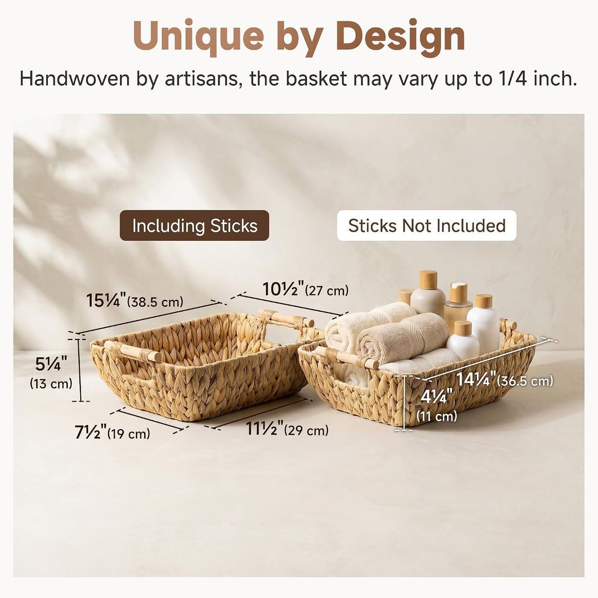 StorageWorks Wicker Baskets for Shelves, Hyacinth Storage Baskets, 2 Pack