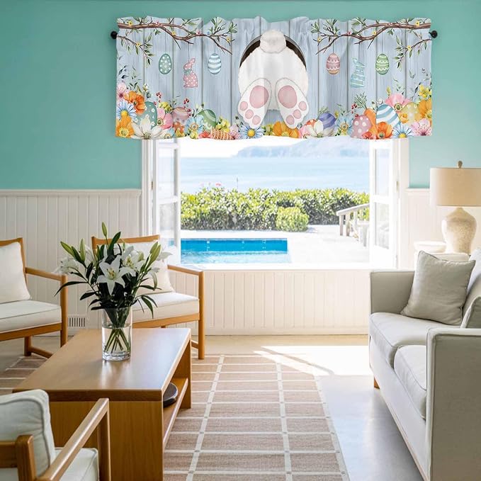Easter Curtain Valances for Windows, Kitchen Valance Window Treatment, Spring