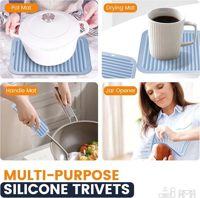 Silicone Trivet Mats 4 Heat Resistant Pot Holders Multipurpose Non-Slip Hot Pads