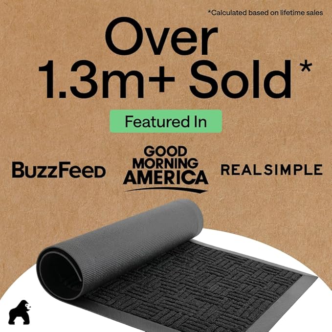 GORILLA GRIP 100% Waterproof All-Season WeatherMAX Doormat, US Designed Natural