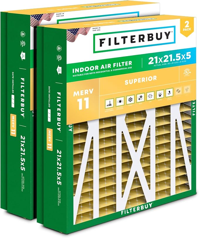 Filterbuy 21x21.5x5 Air Filter MERV 11 Superior Pet & Allergy Defense, Pleated