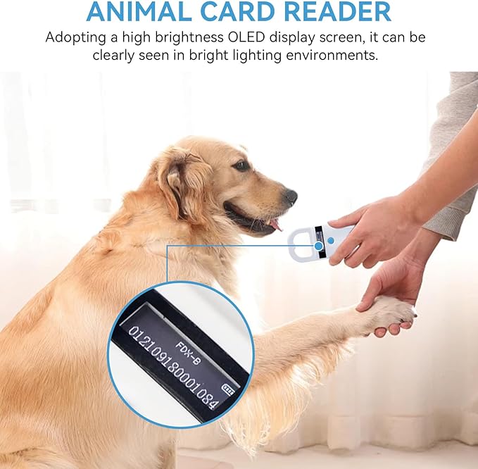 Pet Microchip Scanner, Rechargeable Pet Microchip Reader Pet Chip ID Scanner with OLED Display Screen Supports FDX-B (ISO11784/11785) and EMID Microchips for Animal/Pets/Pigs/Dogs/Cats