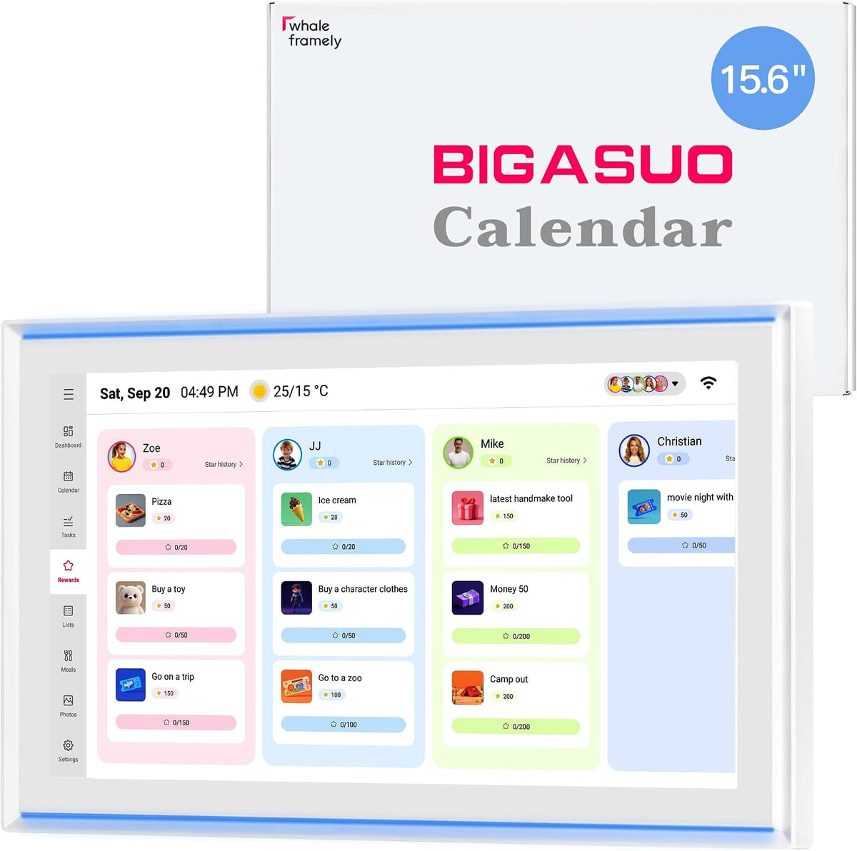 15.6" Family Digital Touchscreen Calendar for Chore & Meal Planning