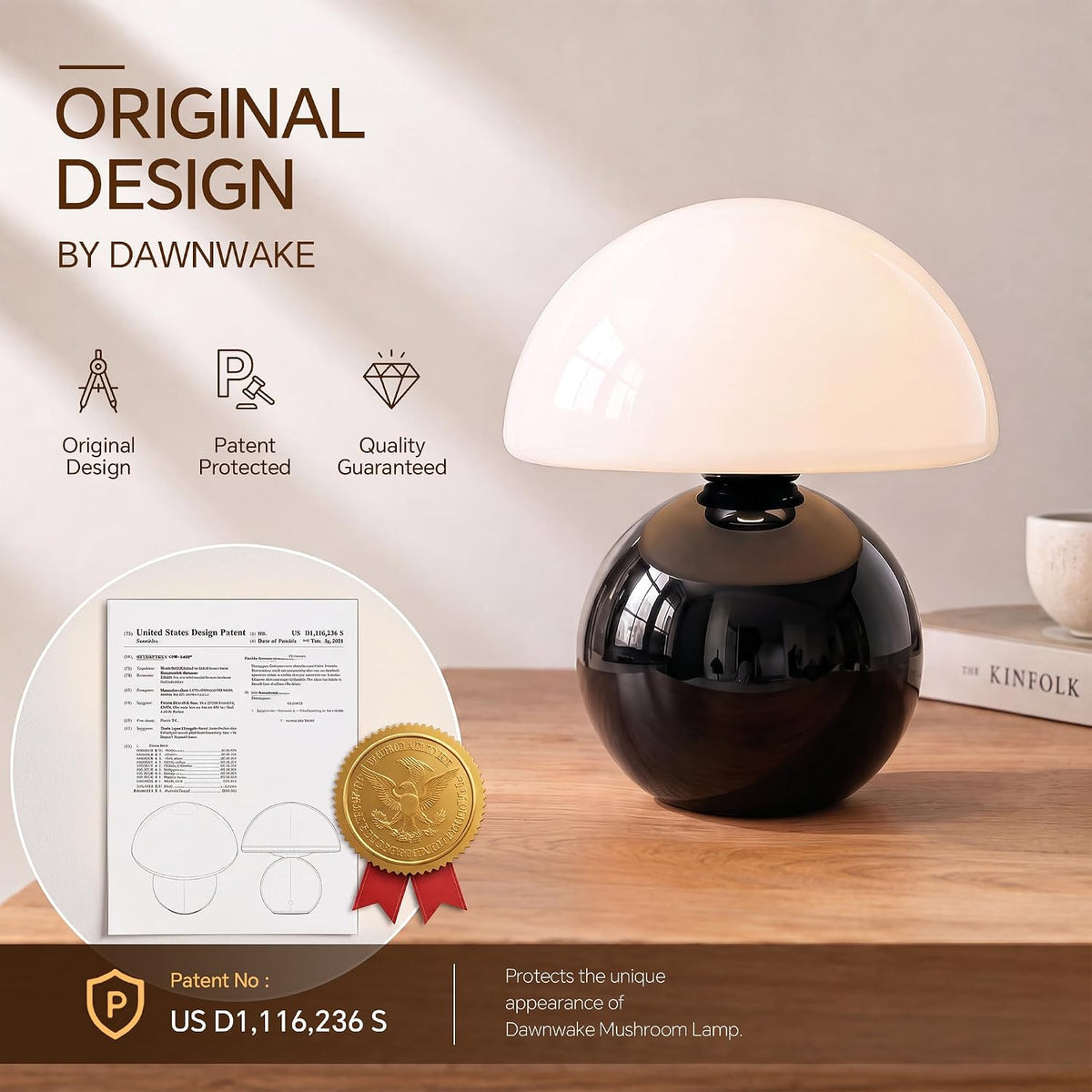 Dawnwake Mushroom Lamp Table Lamp for Bedroom-Small Desk Table Lamps,Black