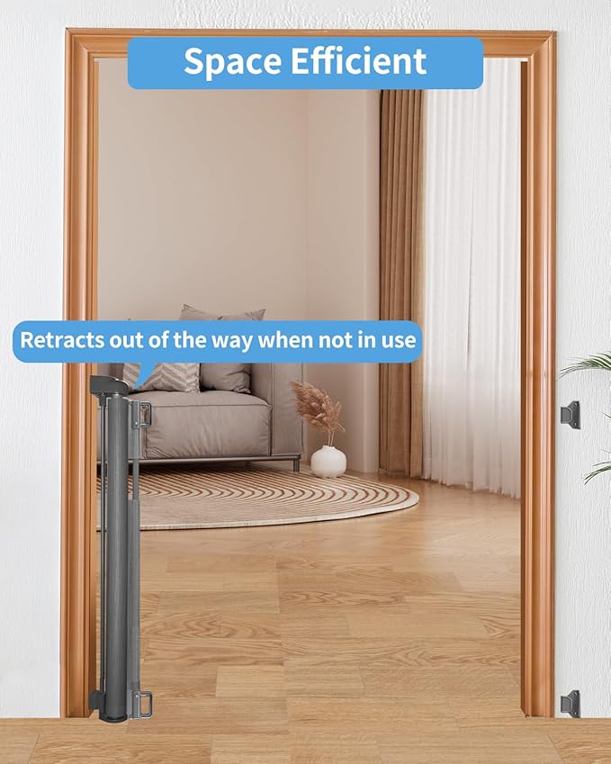 Retractable Baby Gate for Doorways and Stairs, Mesh Safety Gate for Pet, Indoor & Outdoor Use, One-Hand Operation, Easy Installation, 33.6" Tall, Expands to 71" Wide(Grey,33.6"x71")