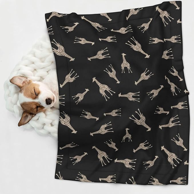Double Sided Pet Mat for Dog Bed Topper Cat Blanket Furniture Protector, Giraffe Leopard Print On Black, Reversible Plush with Tactile Dot Pattern for Style Change