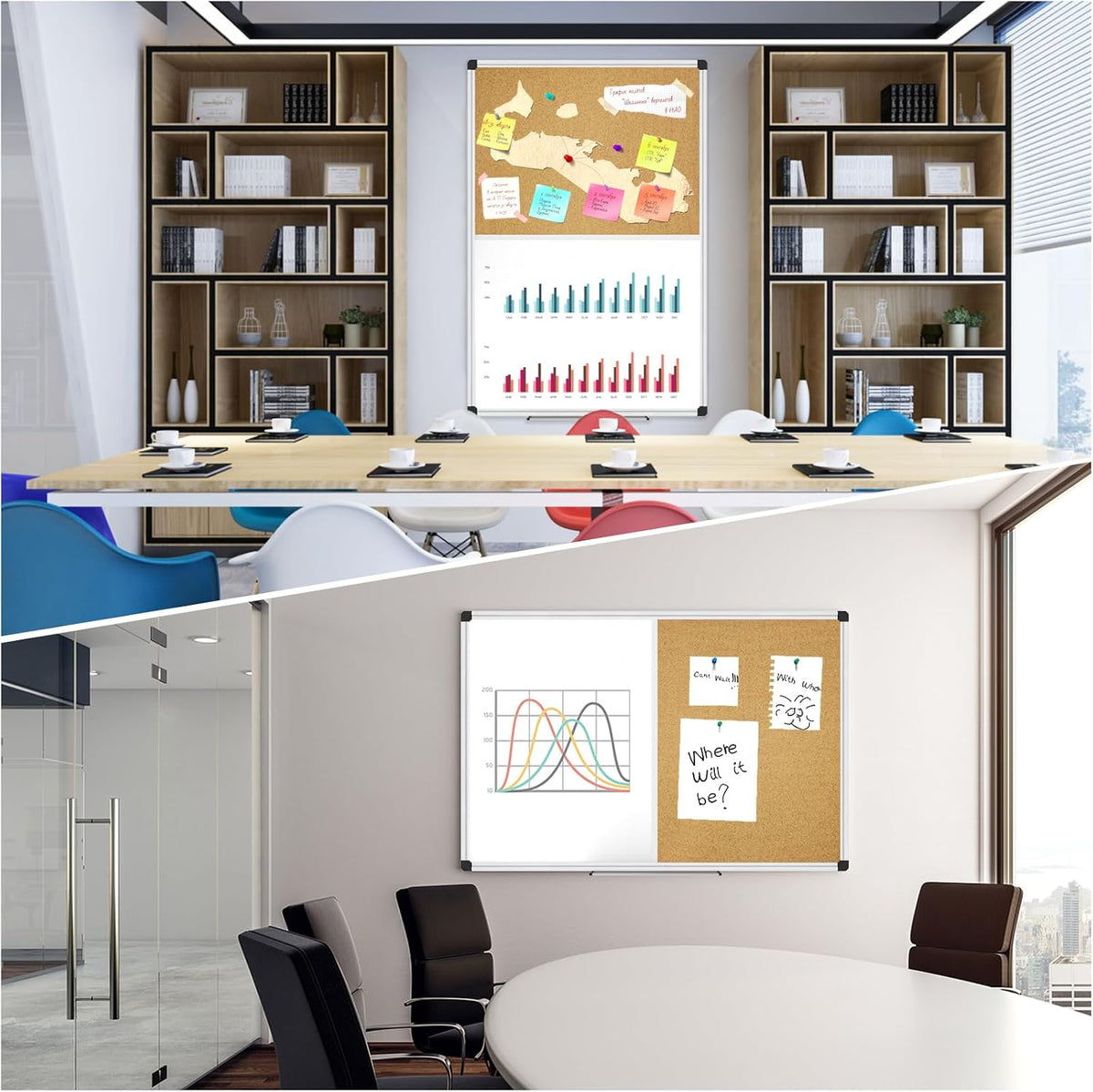 XBoard Magnetic whiteboard Corkboard Combo,36 x 24 Inches