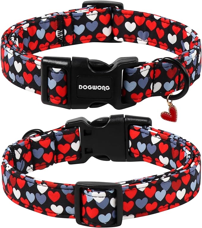 DOGWONG Red Heart Dog Collar, Cute Valentine Collar, Valentine's Day Dog Collar with Strong Plastic Buckle for Small Medium Large Dogs,XS