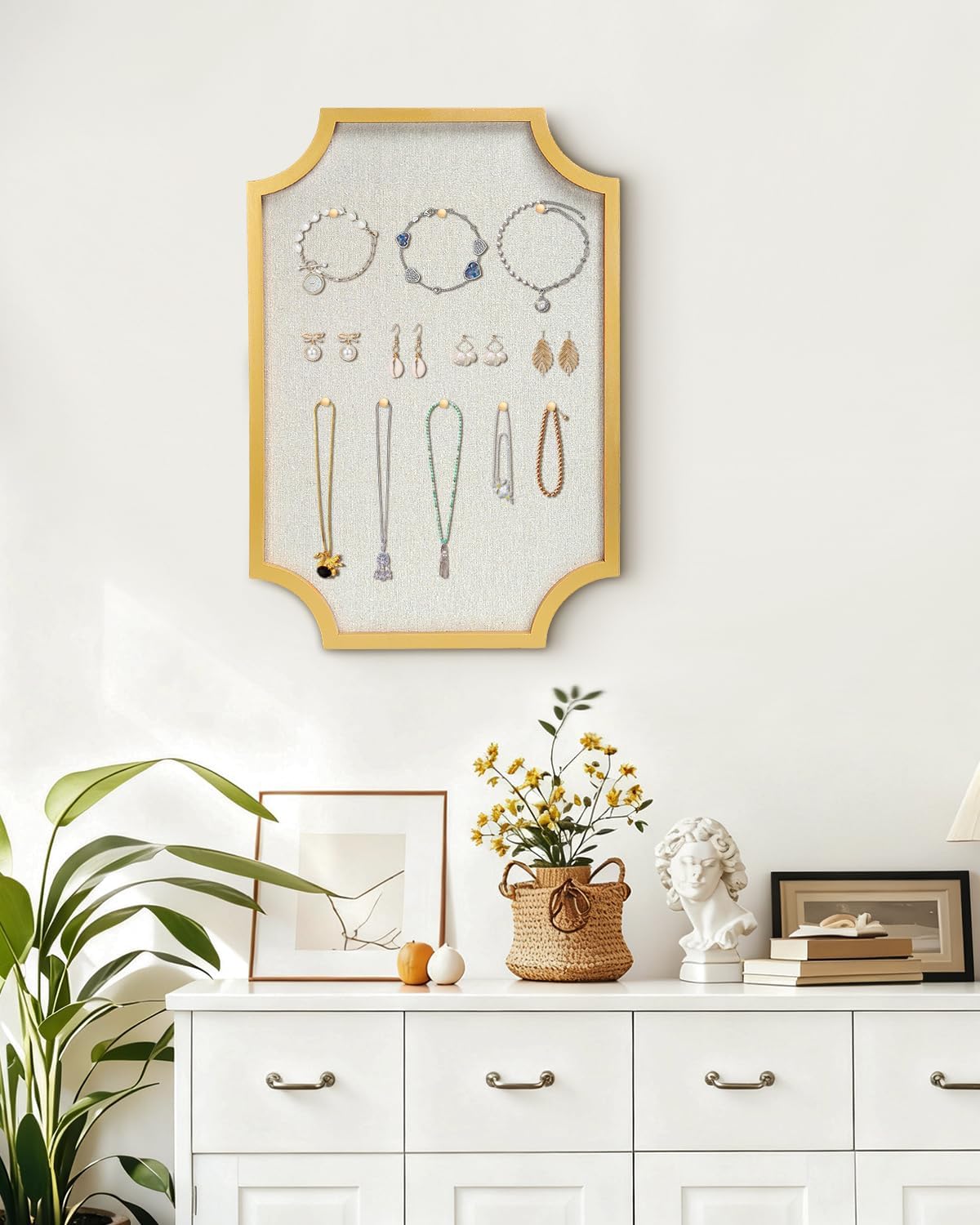 Large Linen Bulletin Board, 20"x30" Pin Board for Walls, Gold Wood Frame