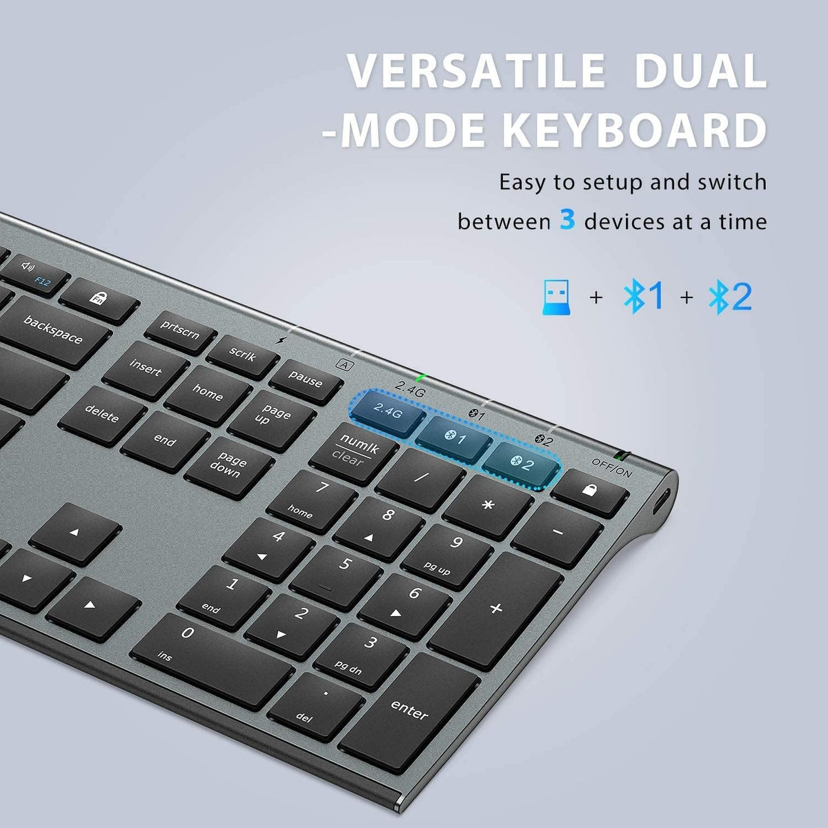 iClever DK03 Bluetooth Keyboard and Mouse Combo, Slim Full-Size, Space Gray