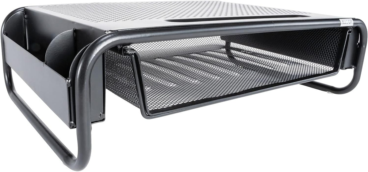 Allsop 32166 Metal Art Organizer 5 Riser Monitor Stand with Drawer and Side Caddies, Black