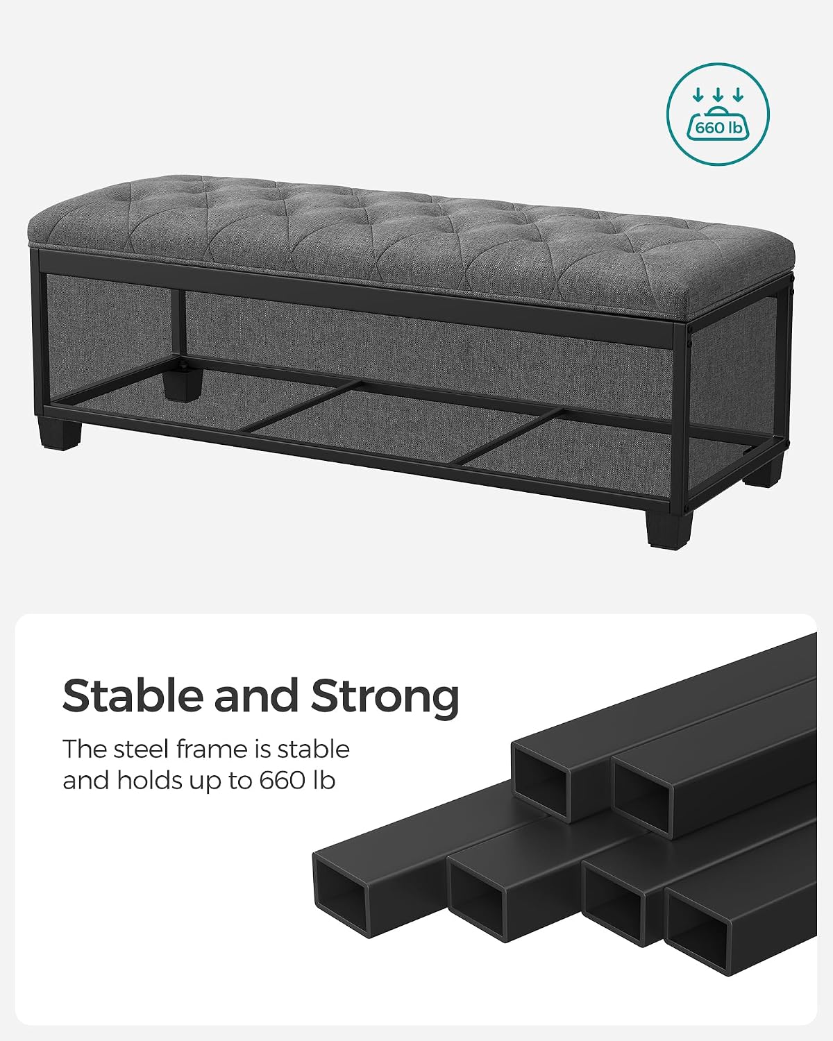 SONGMICS Storage Ottoman Bench, Foot Rest with Legs, Load up to 661.4 lb