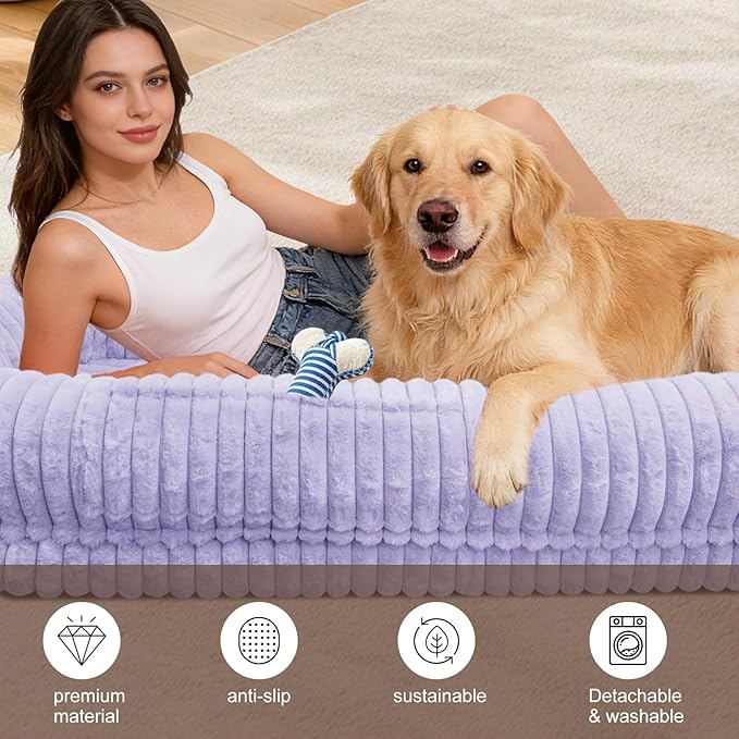 Human Dog Bed for Adult,70"x38"x10" Extra Large Human Pet Bed,Orthopedic Washable XL Dog Bed with Memory Foam (Purple)