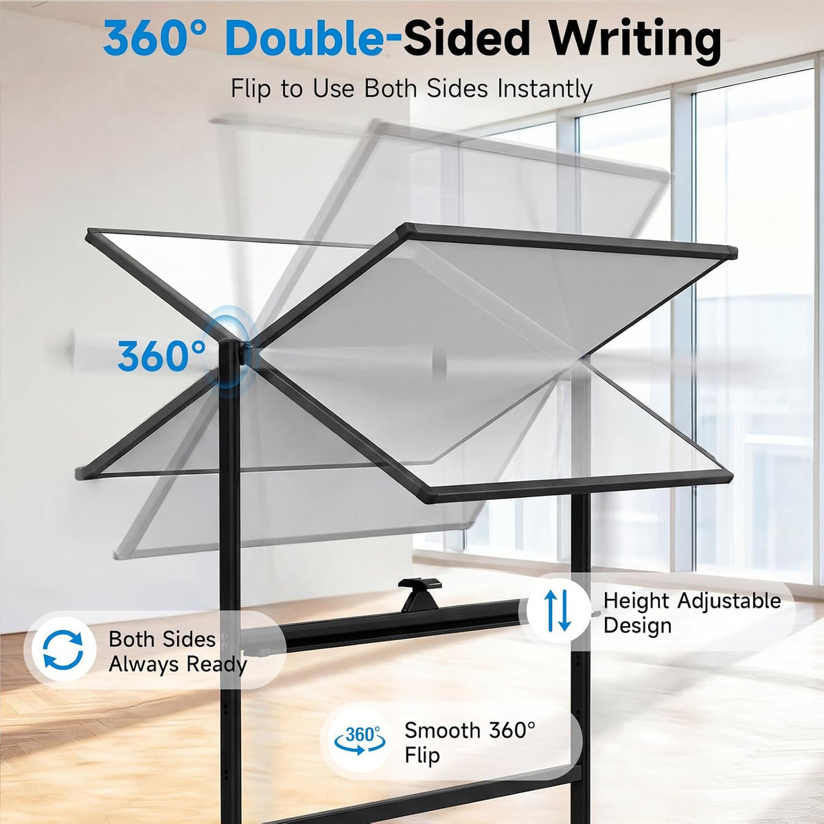 Mobile Rolling Whiteboard on Wheels 60"x 48" Double-Sided Magnetic