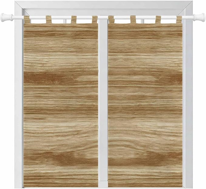 Light Brown Wood Grain Bedroom Curtains 72 Inch Length, Window Curtains Tab Top