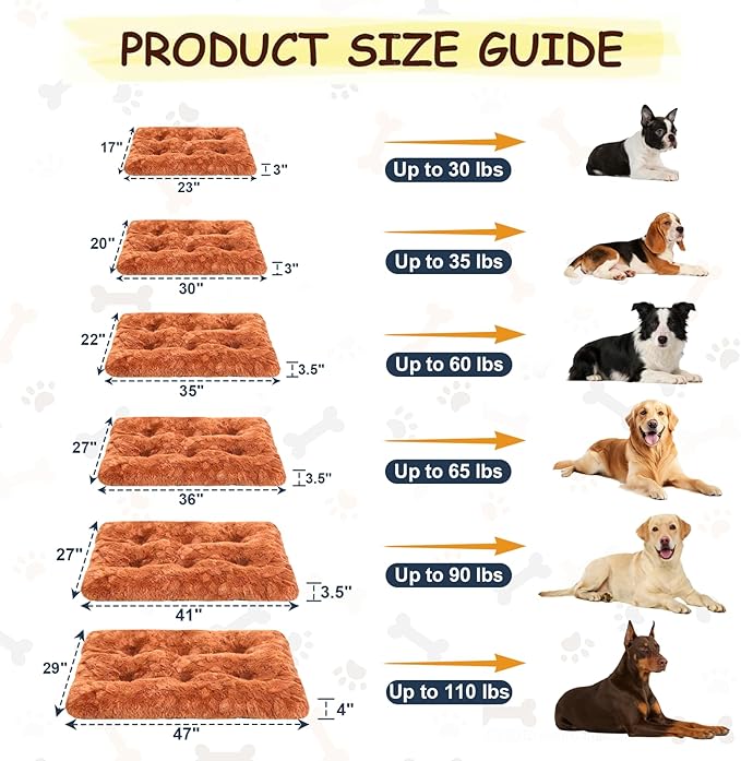 Washable Dog Bed for Small to Large Dogs, Calming Anti Anxiety Medium Dog Bed, Deluxe Plush Faux Fur Crate Beds, Comfy Fluffy Kennel Pad Pet Sleeping Mat with Non-Slip Bottom, 36"x27", Gray