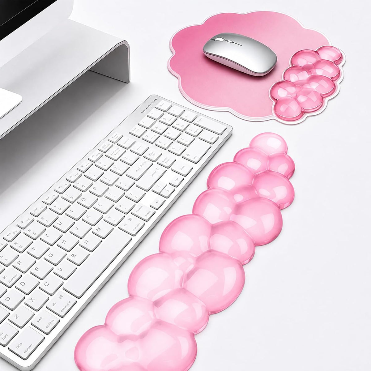 Gel Wrist Rest and Cloud Mouse Pad, for Keyboards and Mice - Ergonomic Pink Keyboard Wrist Rest Set, Relieves Pain from Typing/Computer/Laptop/Gaming/Home/Office Pink