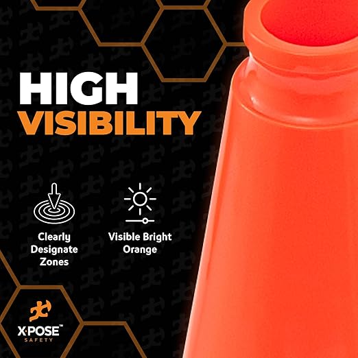 Xpose Safety 12 Inch Orange Traffic Cones, 24-Pack - Multipurpose PVC Plastic Safety Cone for Parking, Soccer, Caution, Kids and Construction - DOT Approved