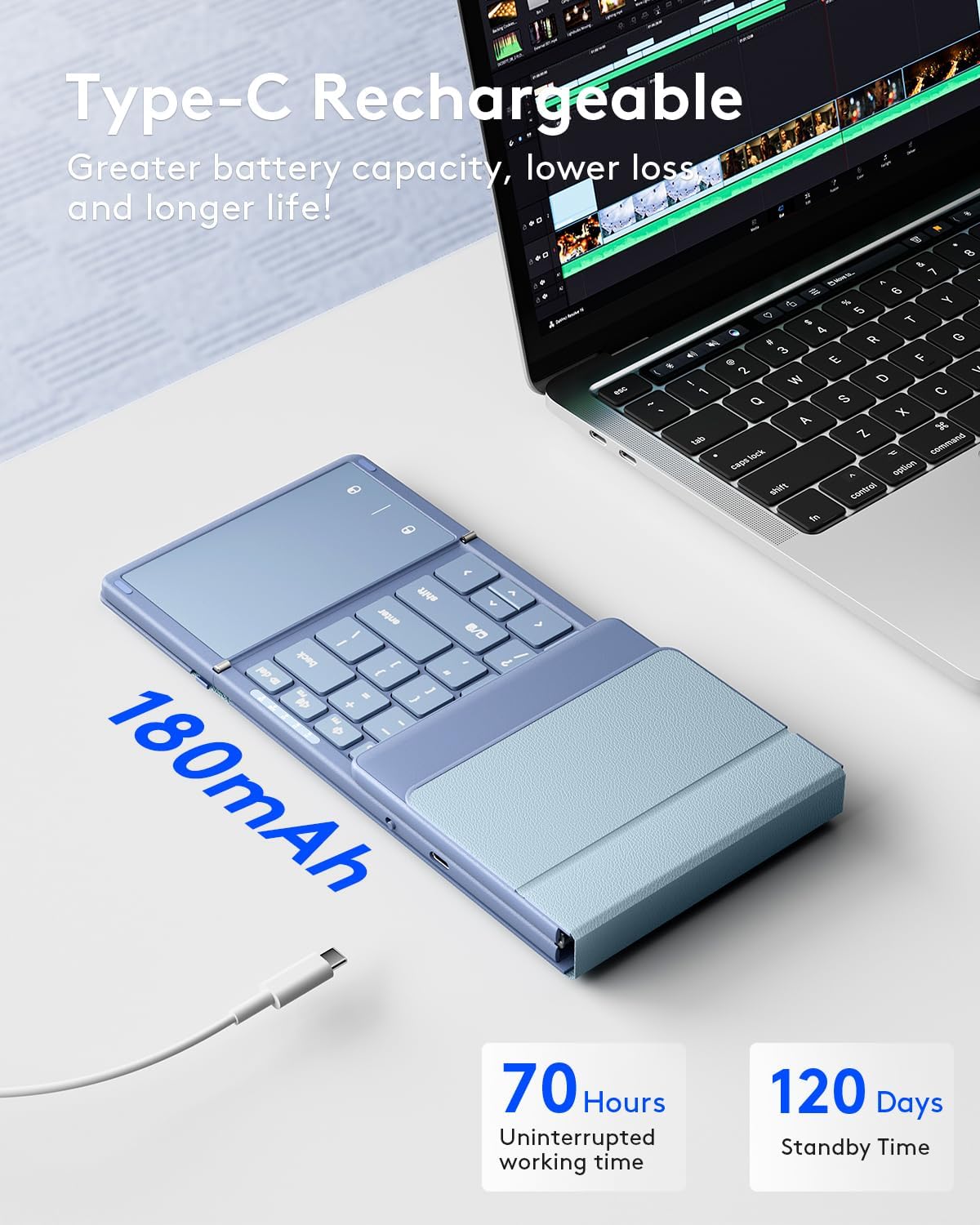 Samsers Full-Size Foldable Bluetooth Keyboard with Large Touchpad, Blue