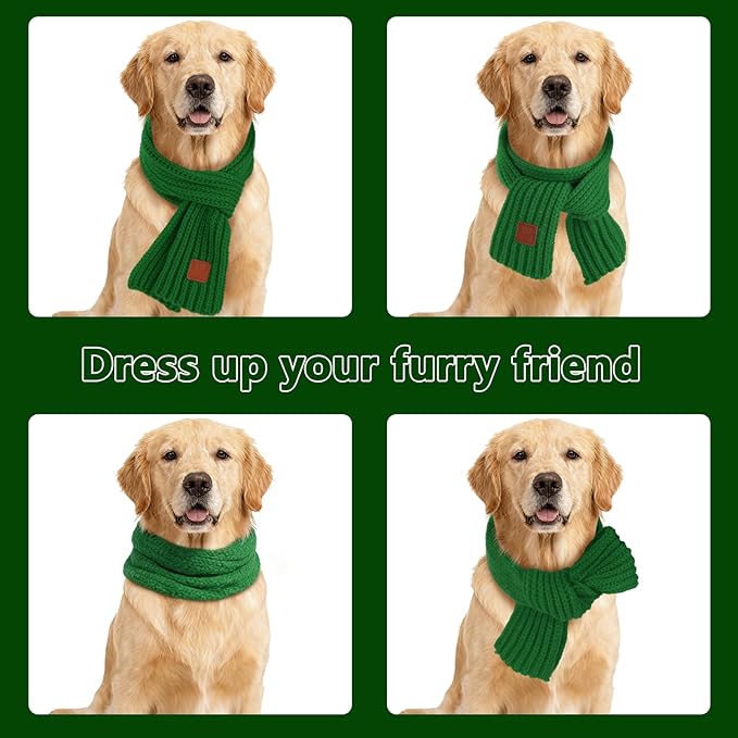 BWOGUE 2-Piece Winter Dog Knitted Scarf & Dog Neck Warm Bandanas with Red and Green Patterns for Medium/Large Dogs - Winter Warm Holiday Scarf Pet Accessories (Red, Green)