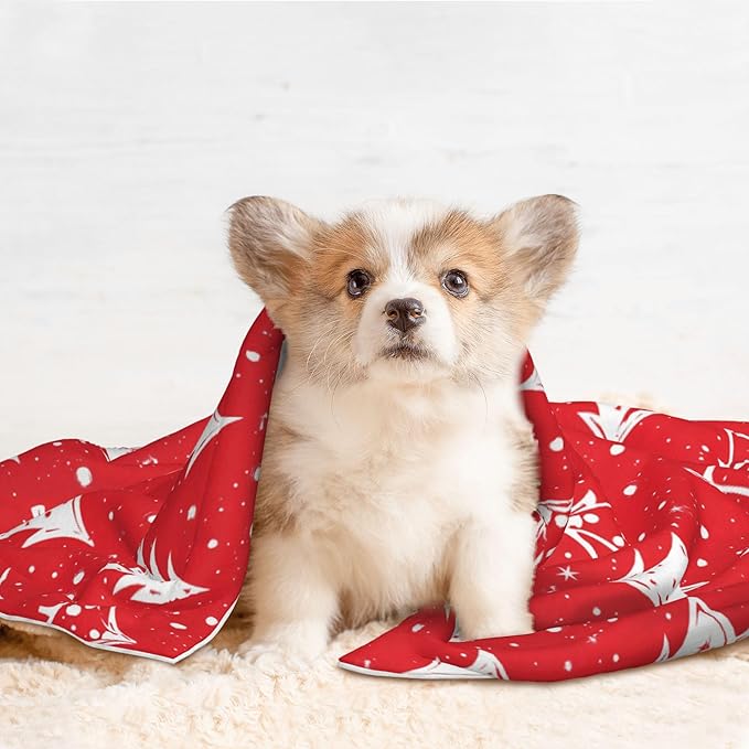 Xmas Tree Throw Blanket - Red Blanket for Dog Cat Holiday Pet Blankets 23x16 for Couch Sofa Bed