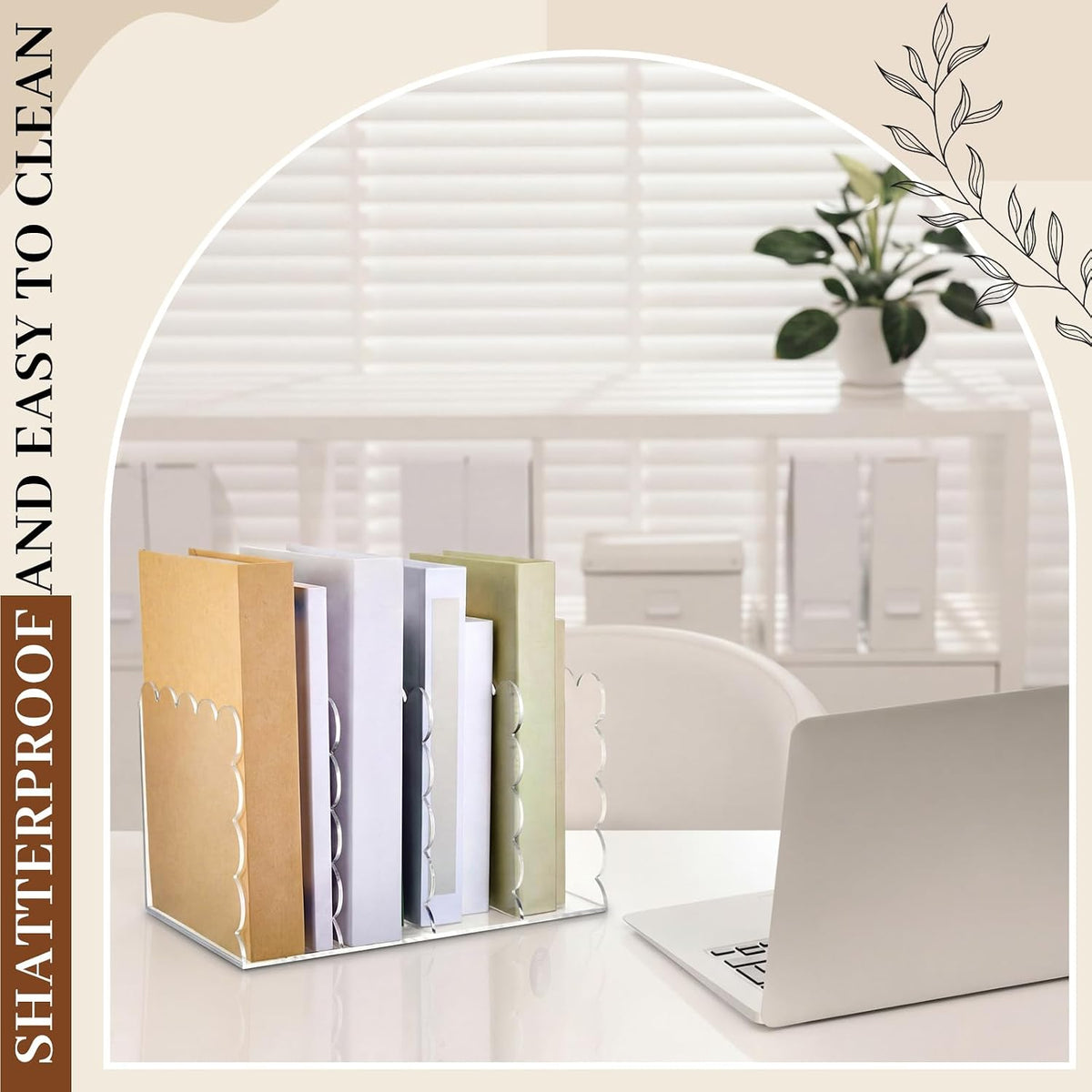 AmazingSpark 1 Pcs Scalloped Acrylic Book Holder for Desk, 4 Compartments
