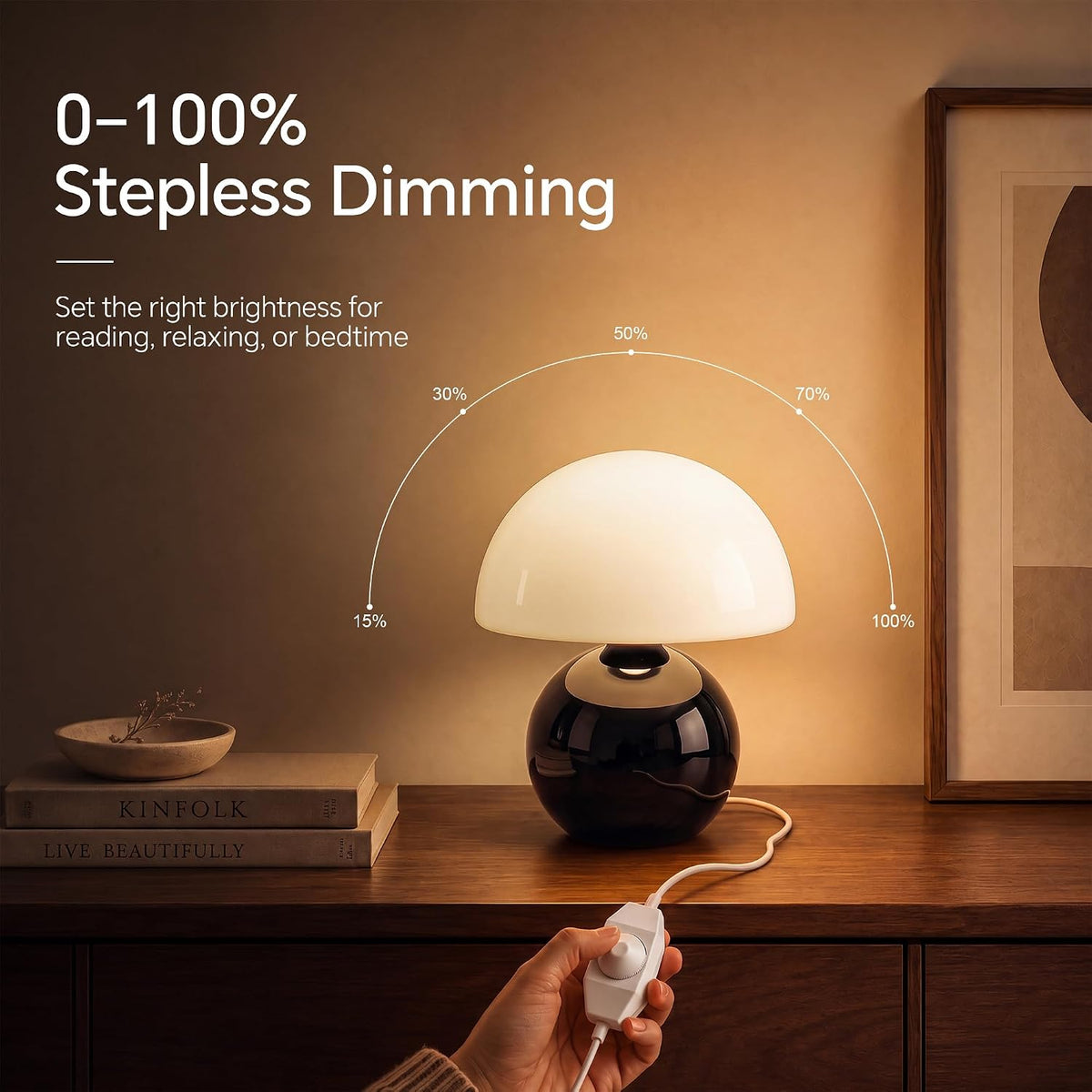 Dawnwake Mushroom Lamp Table Lamp for Bedroom-Small Desk Table Lamps,Black