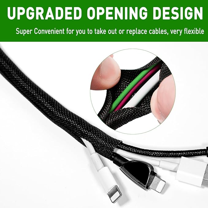 Cable Sleeve Split-Sleeving 20ft-3/4inch Cord Management Wire Protector, Wire Cover Heat Resistant Wiring Loom Harness Wire Organizer, Heavy Duty Auto Wrap Cord Protectors from Pets No Chew, Black