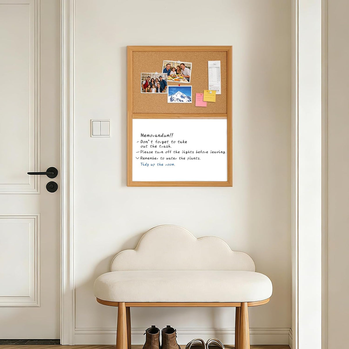 ARCOBIS Cork Board White Board Combo with MDF Wood Frame