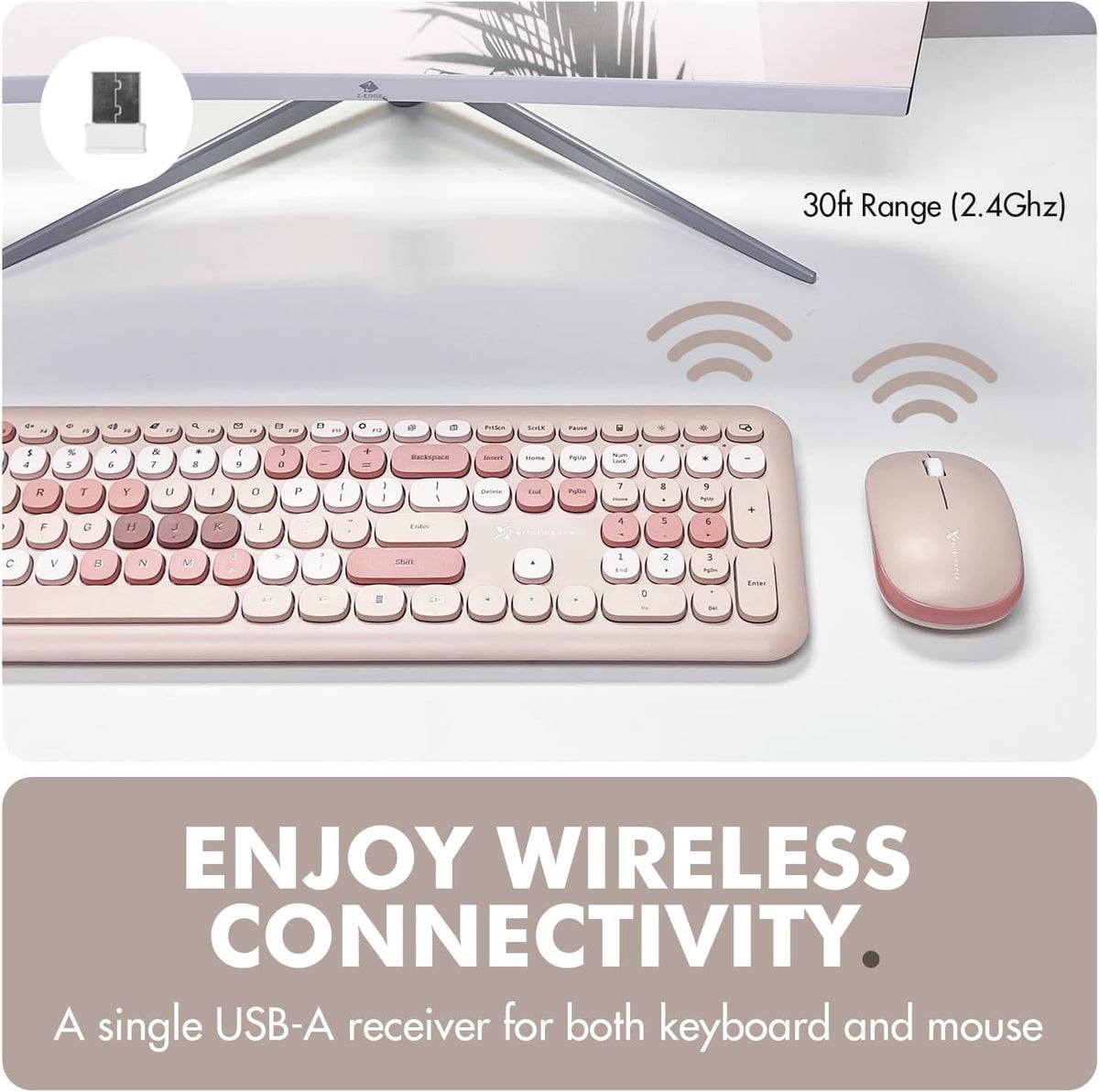 X9 Colorful Keyboard and Mouse Wireless - 2.4G Aesthetic Wireless Keyboard and Mouse Combo with Bubble Keys - Cute Typewriter Keyboard and Mouse for Computer PC Laptop Windows & Chrome (Brown)